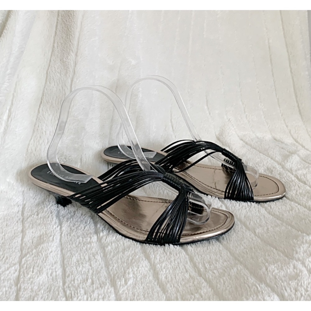 ETIENNE AIGNER Sz 9M “EMMI” Black Strappy Kitten Heel Slide Sandals